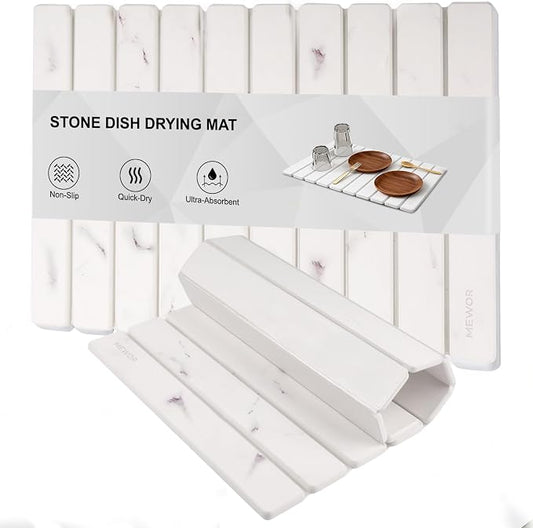 Stone Drying Mat for Kitchen Counter, 24"(L)×16"(W), Collapsible Quick Dry Stone Dishes Mats, Absorbent Diatomaceous Earth Mats for Kitchen, Bathroom by Unknown