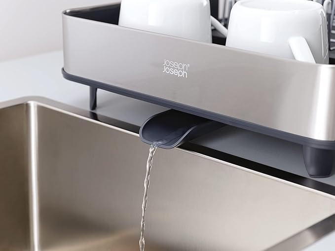Joseph Joseph Extendable Dish Drying Rack with Dual Parts - Stainless Steel, Non-Scratch, Movable Utensil Drainer & Drainage Spout, Gray - Image 5