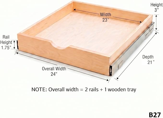 Pull Out Drawers For Cabinets, Soft Close Slide Out Wood Shelves Storage Organizer for Kitchen, Finished, Heavy-Duty, Bottom/Side Mount, 24"W x 21"D x 3"H - Image 3