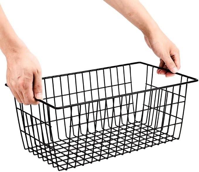 SANNO Freezer Baskets Wire Storage Baskets Closet Baskets Bin Farmhouse Organizer Storage Bins Large Organizer Bins for Home, Office, Bathroom, Pantry Organization Storage -Black Set of 3, 15.7" - Image 6