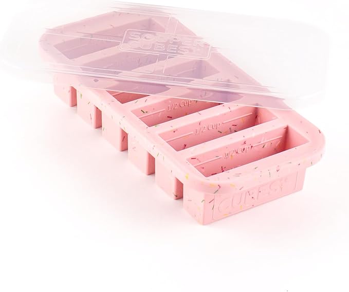 Souper Cubes 1/2 Cup Silicone Freezer Mold with Lid, Cotton Candy, 1-Pack | 100% Platinum-Cured Silicone Freezer Cube, Oven & Microwave Safe, Perfect for Freezing Broth, Sauces, Sides and More by SouperCubes%C2%AE