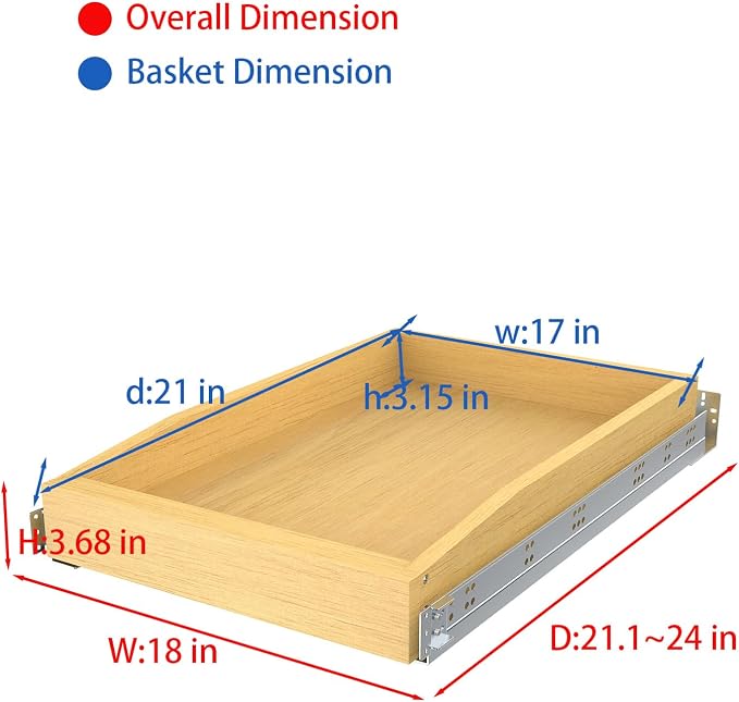 Wooden Pull out Cabinet Organizer 18" W x 21" D x 4.3" H, Heavy Duty Slide Out Drawers Pull-Out Home Organizers for Kitchen Cabinets - Image 2