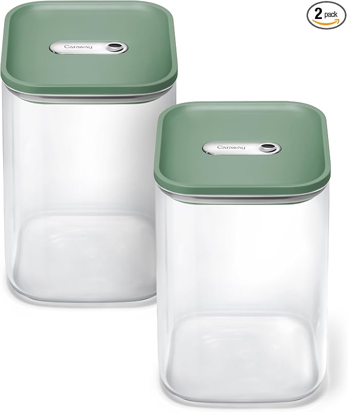Caraway 4 qt Glass Airtight Food Storage Containers with Lids | Non-Toxic, Stackable, Space-Saving Airtight Containers for Pantry, Dry Goods, 2 Pack, Sage by Unknown