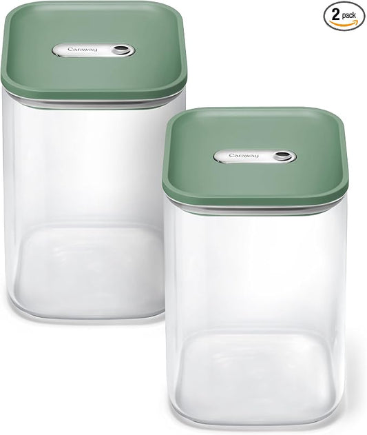 Caraway 4 qt Glass Airtight Food Storage Containers with Lids | Non-Toxic, Stackable, Space-Saving Airtight Containers for Pantry, Dry Goods, 2 Pack, Sage by Unknown
