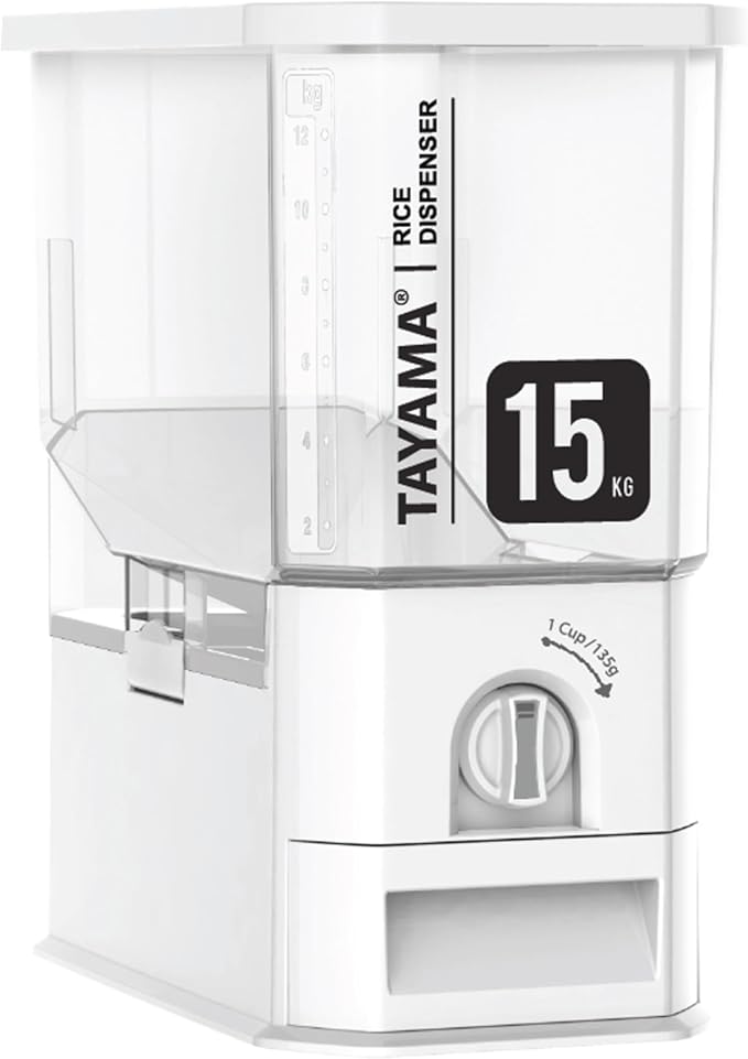 TAYAMA 33 lbs. Capacity Rice Dispenser Grain Storage Container, White - Image 2