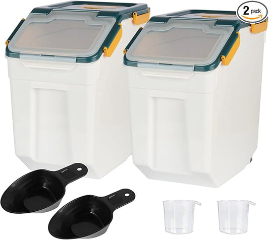 Saim 2Pack 25lb Flour&Rice Storage Container Bin,Rice Dispenser (Dark Blue) | BPA free plastic with seal lid, rolling wheels and measuring scoop for rice, flour, cereal and grain one-hand scooping by Saim