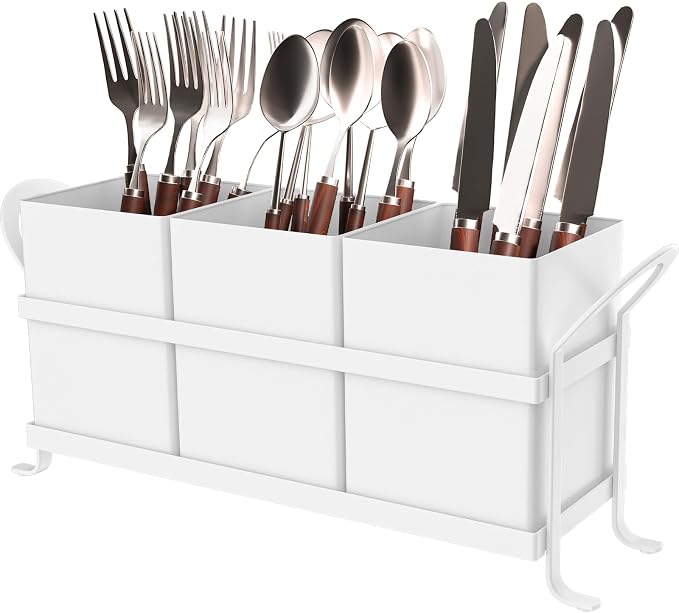 White Kitchen Utensil Holder - Chic Silverware Holder for Party, Compact and Versatile Utensil Caddy, Ideal for Countertop and Party Use by GaryVault