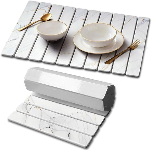 Stone Drying Mat for Kitchen Counter, Quick Diatomaceous Earth Mats for Dishes, 24"L x 16" W Super Absorbent Fast-Drying Collapsible Countertop Stone Mat (Marble Gold White, 24" x 16") by Unknown