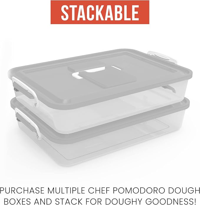 Chef Pomodoro Pizza Proofing Box, 14x11 In, Fits 4-6 Dough Balls, Grey | Stackable Transparent Dough Tray with Carry Handle, ABS Plastic Pizza Dough Container for Bread Proofing - Image 6
