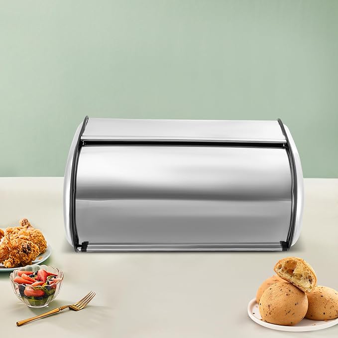 Stainless Steel Bread Box, 17.1" Large Capacity Bread Bin with Ventilation Holes, Modern Metal Bread Storage Container for Kitchen Countertop - Home & Commercial Use - Image 8