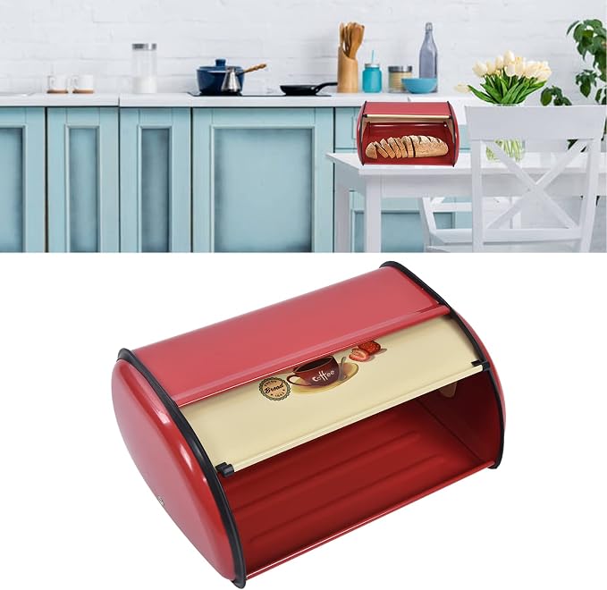 TOPINCN Metal Bread Box for Kitchen Storage Breadbox Snare Drum Holder Storage Box Container French Retro Supplies Boxes Bread Boxes (Red) - Image 5
