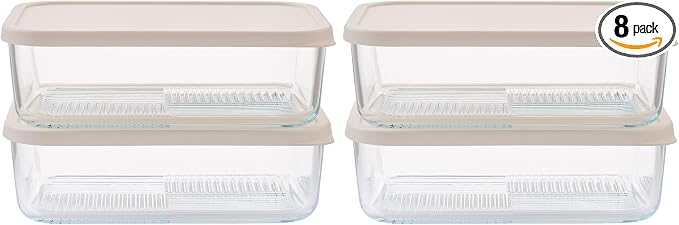 Glass Food Storage Containers with Lids — 8 Piece — 57.5 oz Glass with BPA-Free Leakproof Stackable Lids — Microwave, Oven & Dishwasher Safe — Ideal for Meal Prep & More - Vanilla Mist by DuraLiving