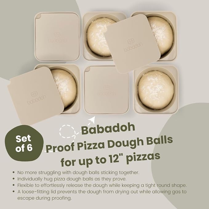 Babadoh Pizza Dough Proofing Silicone Containers with Lids | Pizza Making Accessories | Set of 6 | Dough Color | Original Size (make 12" Pizzas) - Image 2