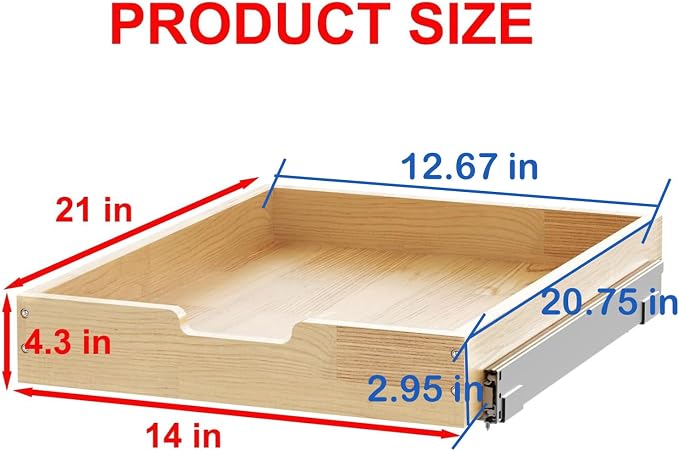 Sikarou Wood Pull Out Cabinet Organizer 14" W x 21" D, Heavy-Duty Sliding Drawers for Inside Cabinets Storage and Organization for Kitchen, Pantry, Bathroom - Image 2