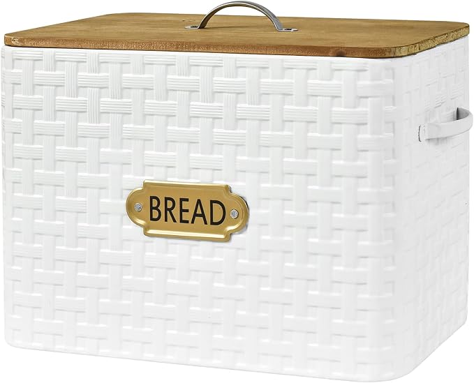 EMAX HOME Extra Large Space Saving Farmhouse Bread Box With Wood Lid - Vertical Breadbox Bread Storage Bin Holder for Kitchen Countertop, White - Image 8