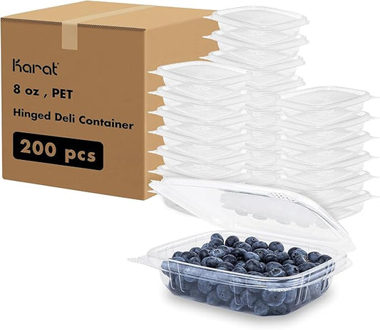 Karat [8oz -200 ct Small Clamshell Containers with Lids, For Berries, Fruits, Nuts, and Home Meal Prep - Clear Plastic Food Containers, Take Out Containers by Karat