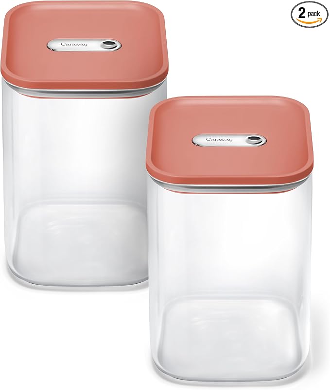 Caraway 4 qt Glass Airtight Food Storage Containers with Lids | Non-Toxic, Stackable, Space-Saving Airtight Containers for Pantry, Dry Goods, 2 Pack, Perracotta by Caraway