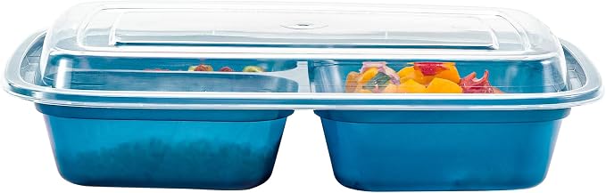 Asporto 26 Ounce Compartment Take Out Boxes, 100 Microwavable Meal Prep Containers - 3 Compartments, With Clear Plastic Lids, Midnight Blue Plastic Food Containers, Do Not Contain BPA - Restaurantware - Image 11
