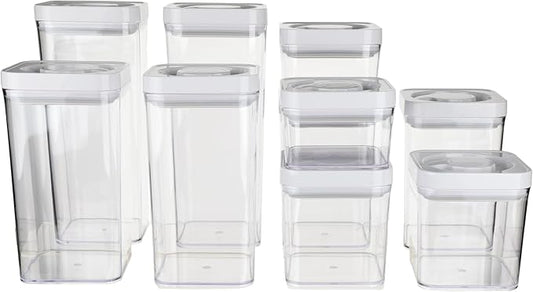Amazon Basics Airtight Food Storage Containers, BPA Free, Dishwasher Safe, with Twist/Turn Lids, for Kitchen Pantry Organization, 10-Piece Square Set, Clear Plastic by AmazonBasics