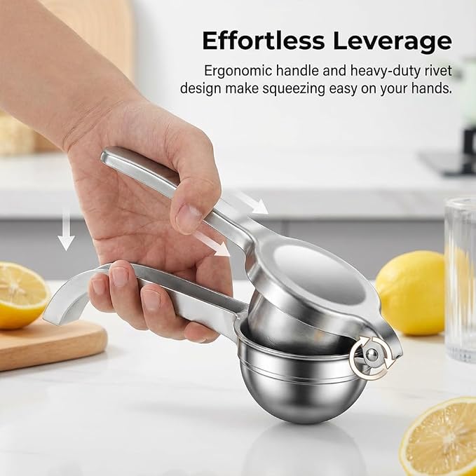 Handheld Lemon Juice Squeezer, Lemon Squeezer Stainless Steel, Manual Fruit Juice Squeezer, Heavy Duty Citrus Press Juicer, Ergonomic Hand Press Juicer for Lime, Orange, Grapefruit, Pomegranate (2pcs) - Image 3