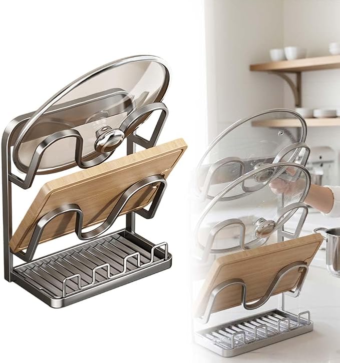 Kitchen Pot Lid Storage Rack, 2026 New Double-layer Rack, Multifunctional Lid Holder for Kitchen Countertop, Compact Pot Lid Stand for Home, Modern Kitchens Organizer for Families (Silver, Double) by AIIONP