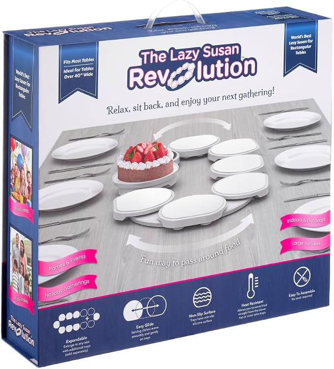 White- The Lazy Susan Revolution - The First Patented Lazy Susan Turntable Expandable for Rectangular & Oblong Tables - Kitchen & Dining Tables - Great Gift! Parties & Gatherings by TheLazySusanRevolution