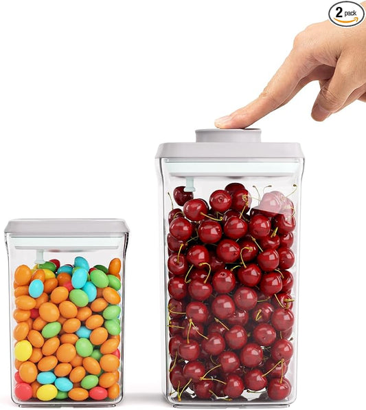 Airtight Food Storage Containers, 2.0 Qt & 0.9 Qt, One-Touch Pantry Set | Clear Stackable Pantry Canisters for Coffee Stations, Breakfast Corners, Baking Areas and Everyday Dry Food Organization by Tourdeus