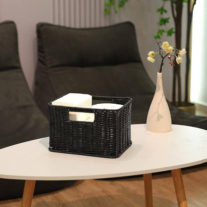 HOONEX Large Wicker Baskets for Storage, Woven Plastic With Dual Handles, Set of 3, Black - Image 4
