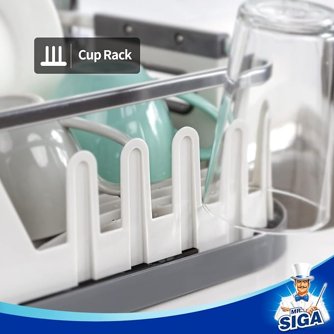 MR.SIGA Dish Drying Rack for Kitchen Counter, Compact Plastic Dish Drainer | Kitchen drying rack for dishes, cups, knives, spoons and forks, removable drainboard - Image 4