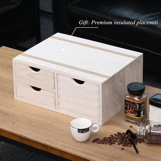 DDYURI Kitchen Storage Organizer with 3 Drawers for Coffee Brew K Cup/Coffee Pod Holder - Office Organization Drawer for Desk, Multi-Purpose Mini Wood Cabinet Countertop Stand Shelf CF2D3C White - Image 8
