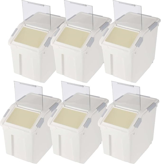 EonTone Flour Storage Container 25 Liters (30 Lb‎) Pack-6 with Lockable Lid Wheels BPA-Free Ingredient Storage Bins by EonTone