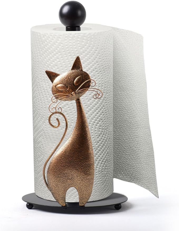 HAUCOZE Cat Paper Towel Holder Countertop Metal Paper Roll Stand 13.4 Inch | Paper Dispenser with Weighted Base Farmhouse Kitchen Decor Table Centerpiece Gift for Dining Room Bathroom - Image 8