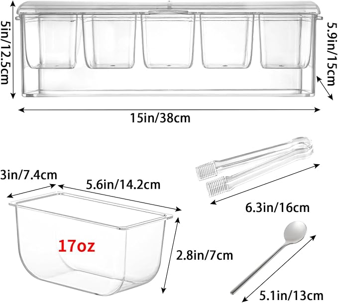 MOLIGOU Chilled Condiment Server with Lid, Chilled Condiment Tray with 5 Removable Compartments, Ice Condiment Serving Containers - Image 3