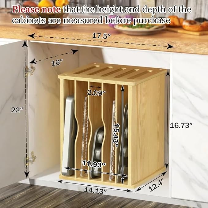 6 Tier Wood Tray Dividers for Cabinets, Cookie Sheet Organizer for Cabinet | Premium Wood, Multiple Sizes, Saving Space, Vertical Tray Dividers for Storing pans, Baking trays, Cutting Board - Image 3