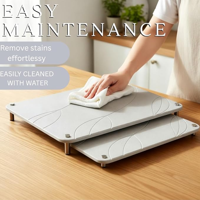 2 PCs Nesting Stone Drying Mat for Kitchen Counter - Fast, Heat Resistant Stone Dish Drying Mat with Non-Slip Feet - Image 6
