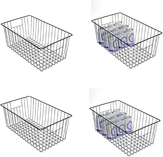 16inch Upright Freezer Organizer Baskets for 13-14,16-21 cu.ft Standup Freezer, Settle freezer chaos and reduce food waste effectively, Durable, Fully Use Space, Improve Air Circulate, Black, Pack 4 by Y.Z.Bros