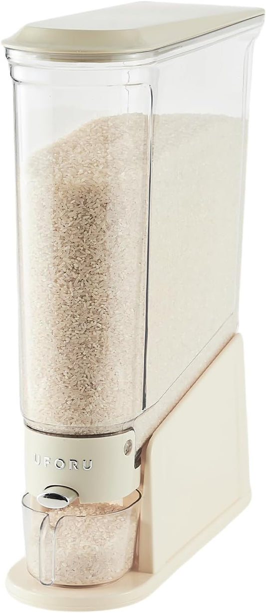 UFORU Slim Rice Dispenser 22 LB,Clear Rice Storage for Small Spaces | White,BPA-Free Sealed Design for Rice, Grain and Cereal,Rice Container Fits Narrow Pantry Shelves and Countertops by UFORU