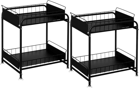 Under Sink Organizer Sliding Wire Baskets Adjustable 2-Tier Metal Storage Rack for Bathroom Kitchen or Utility Cabinets Pull-Out Shelf for Cleaning Supplies & Pantry Essentials, Set of 2 by Basicwise