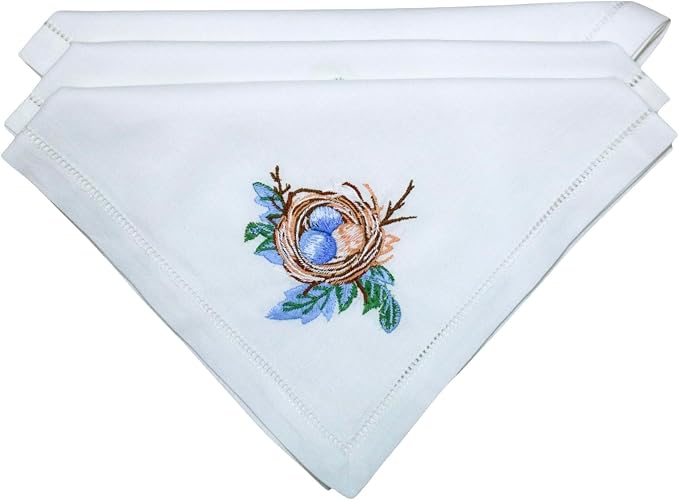 Embroidered Cloth Napkin Egg Nest Cotton Napkins (Set of 6, 18x18) – Charming, Eco-Friendly Dinner Napkins for Everyday Dining, Spring Celebrations & Gift Giving by Unknown