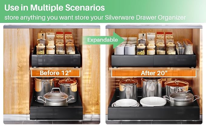 Kitstorack Pull out Cabinet Organizer, Expandable(12"-20") Heavy Duty Slide out Drawer Fixed with Adhesive Nano Film for Pots, Roll out Shelf Storage for Kitchen Base Cabinet Organization - Image 8