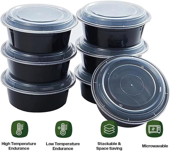 CIAO! Heavy Weight 32oz Injection Molded Microwavable Black Round Food Container with Lid (150/case) - Image 8