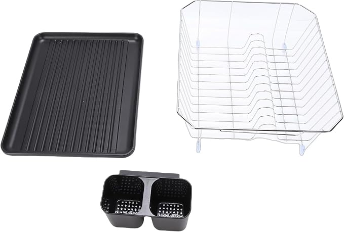 Asixxsix Dish Drying Rack, Anti Rust Coated Dish Drainer with Utensil Holder and Drainboard, Sink Organization and, 14" x 12" x 5" for Home and Apartment Decor (Silver) - Image 6