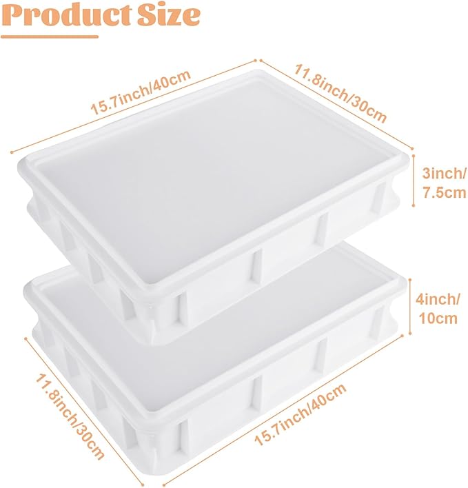 2 Pack Pizza Dough Proofing Box with lid, 2 Size Plastic Stackable BPA-Free Trays with Covers, Pizza Proofing Container, Pizza Box for Proofing Dough, 15.7 x 11.8 Inch, Height 3&4 Inch - Image 2