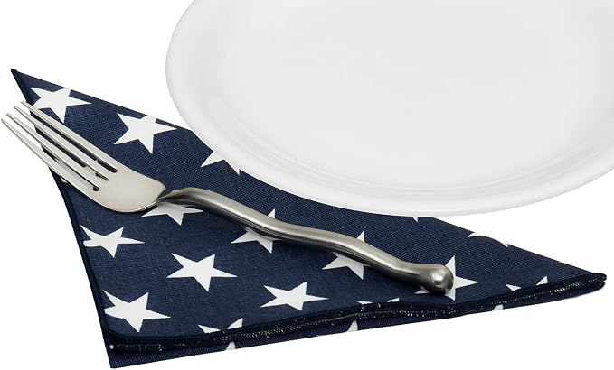 Blue and White Cloth Napkins Dinner, July 4 Decor Patriotic, Mix with Red White and Blue Stars and Stripes, 100% Cotton Linen Napkins 18" x 18" Pk 4 - Image 3