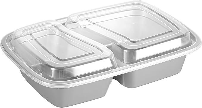 Restaurantware-Asporto 26 Ounce Compartment Take Out Boxes, 100 Microwavable Meal Prep Containers - 2 Compartments, With Clear Plastic Lids, Silver Plastic Food Containers, Do Not Contain BPA - Image 12