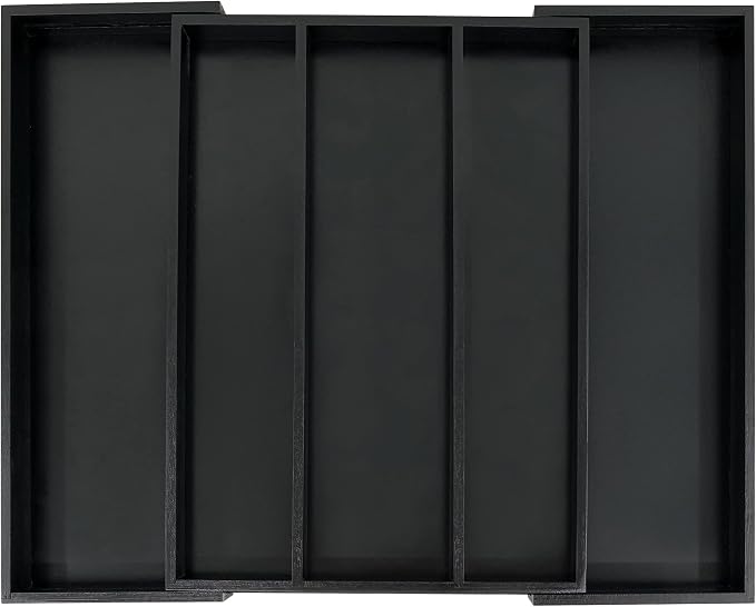 Utoplike Bamboo Drawer Organizer Kitchen Utensils, Silverware Tray Black | Adjustable Cutlery Holder Organiser, Expandable Drawer Divider for Flatware, Knives in Kitchen, Bedroom, Livingroom, 3-5 Slot by Utoplike