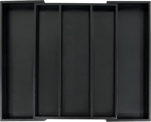 Utoplike Bamboo Drawer Organizer Kitchen Utensils, Silverware Tray Black | Adjustable Cutlery Holder Organiser, Expandable Drawer Divider for Flatware, Knives in Kitchen, Bedroom, Livingroom, 3-5 Slot by Utoplike