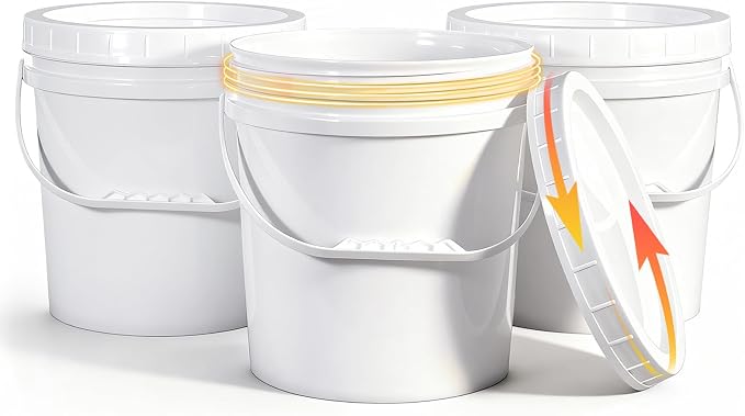2.6 Gallon Plastic Bucket with Screw Lid 3 Pack - Food Grade Small Storage Bucket for Water, Food, Paint, Cleaning Supplies (BPA-Free, Stackable) by UMETASS