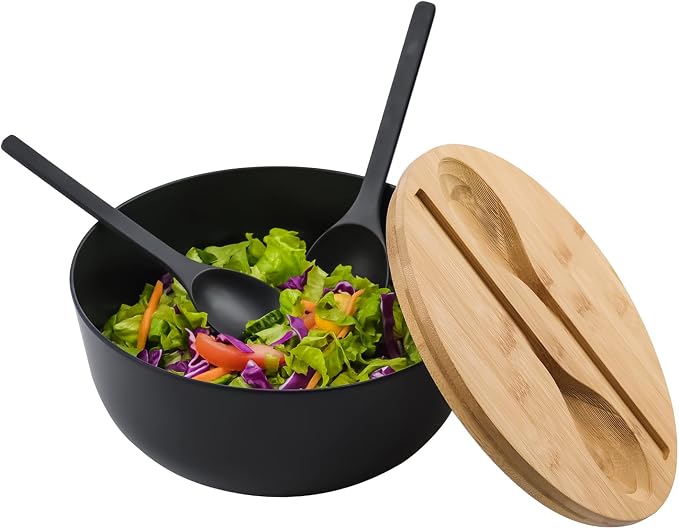 LOVYANXUE Bamboo Fiber Salad Bowl with Servers Set Large 9.8inches Nature Bamboo Mixing Bowl with Servers with Lid Spoon and Fork for Fruits,Salads and Vegetables - Image 4