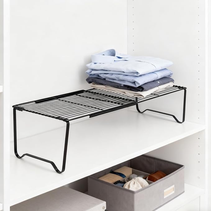 Extendable Metal Wire Shelf Organizer - Adjustable 15-24.4in Length, Stackable Storage Rack for Kitchen, Pantry, Bathroom, Shoe Cabinet & Tool Closet (1 Pack, Black) - Image 4